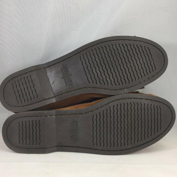 Minnetonka Leather Flats Moccasins Women 7.5 Beaded Brown Slip On Stitched Shoes - Picture 3 of 12